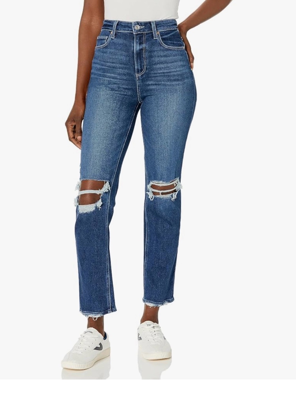 Paige Stella High-Rise Distressed Straight-Leg Jeans - Blue